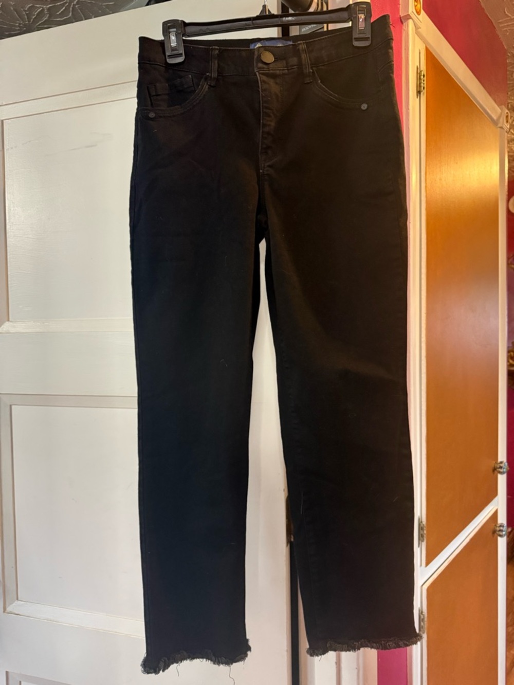 Democracy Black Jeans with frayed bottom. NEW